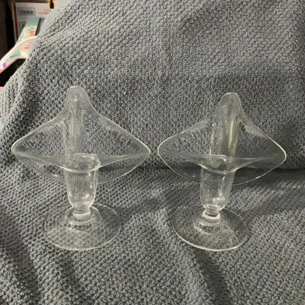 Clear Glass Hand Blown Calla Lily Jack in the Pulpit Set Taper Candle Holders